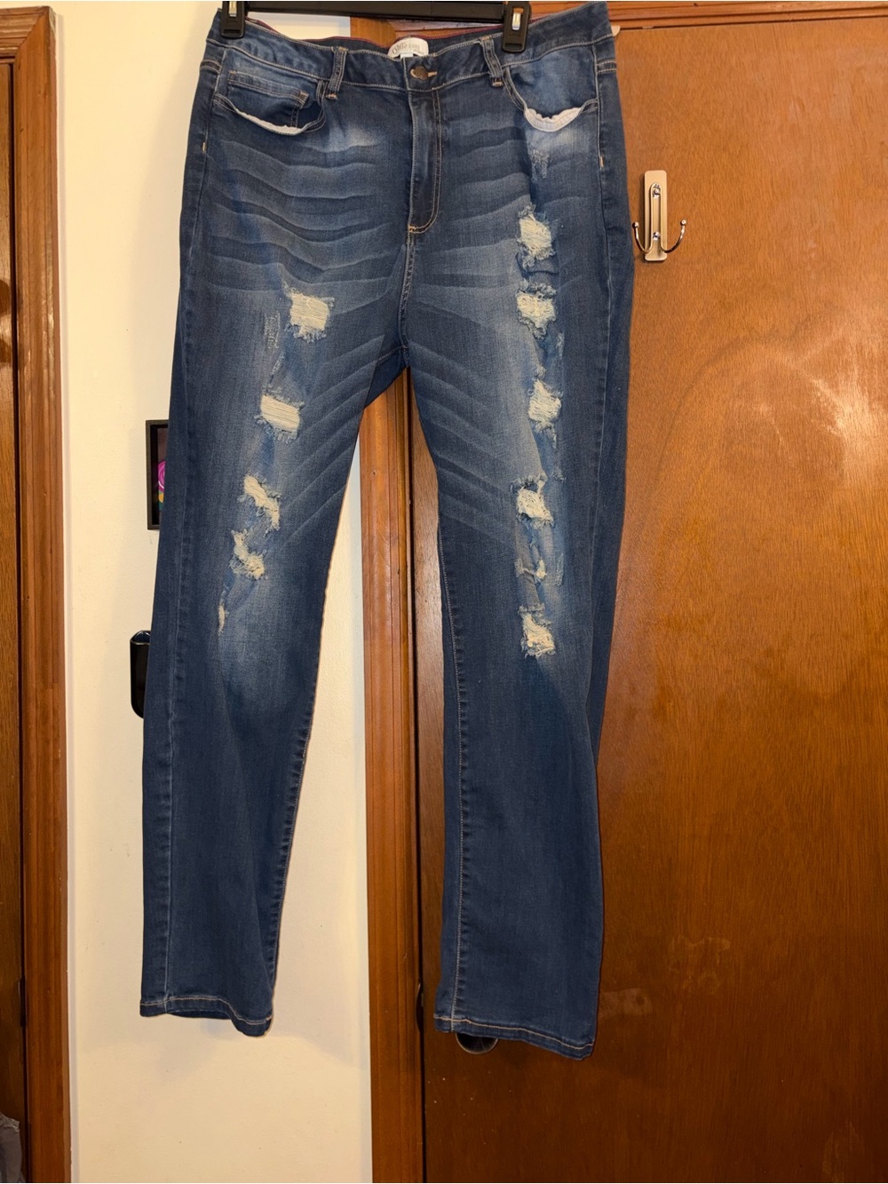 Cello Women's Straight Leg Distressed Blue Jeans